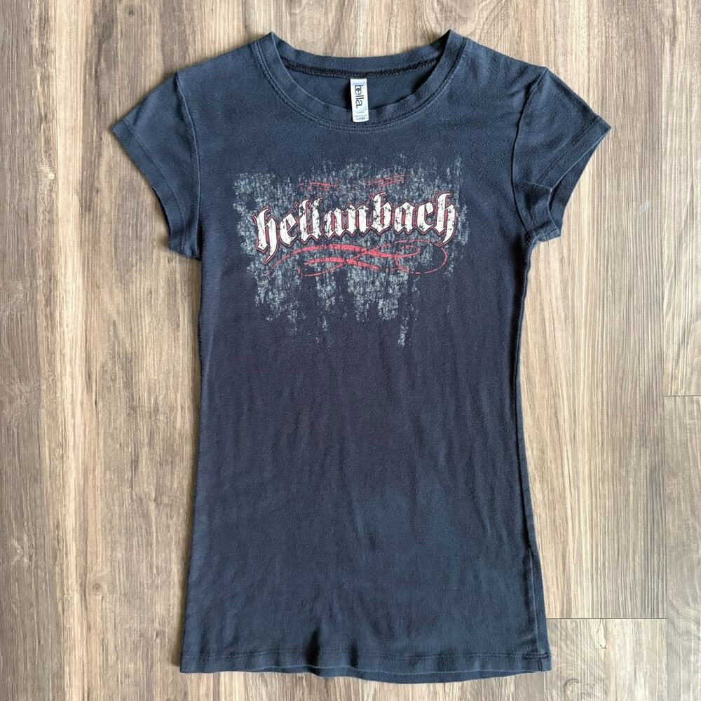 Vintage Y2K Hellenbach Baby Tee Women's Size L Goth Wings Archaic